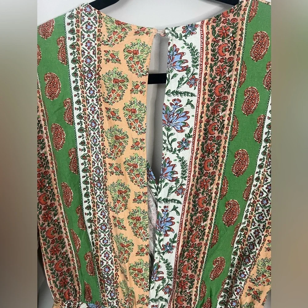 Zara Short Printed V-Neck Linen Blend Back Slit Jumper‎ Floral Vacation